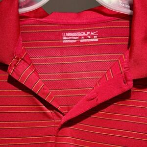Nike Golf Dri-FIT Polo Shirt Red Black Yellow Striped Short Sleeve Athletic XL‎